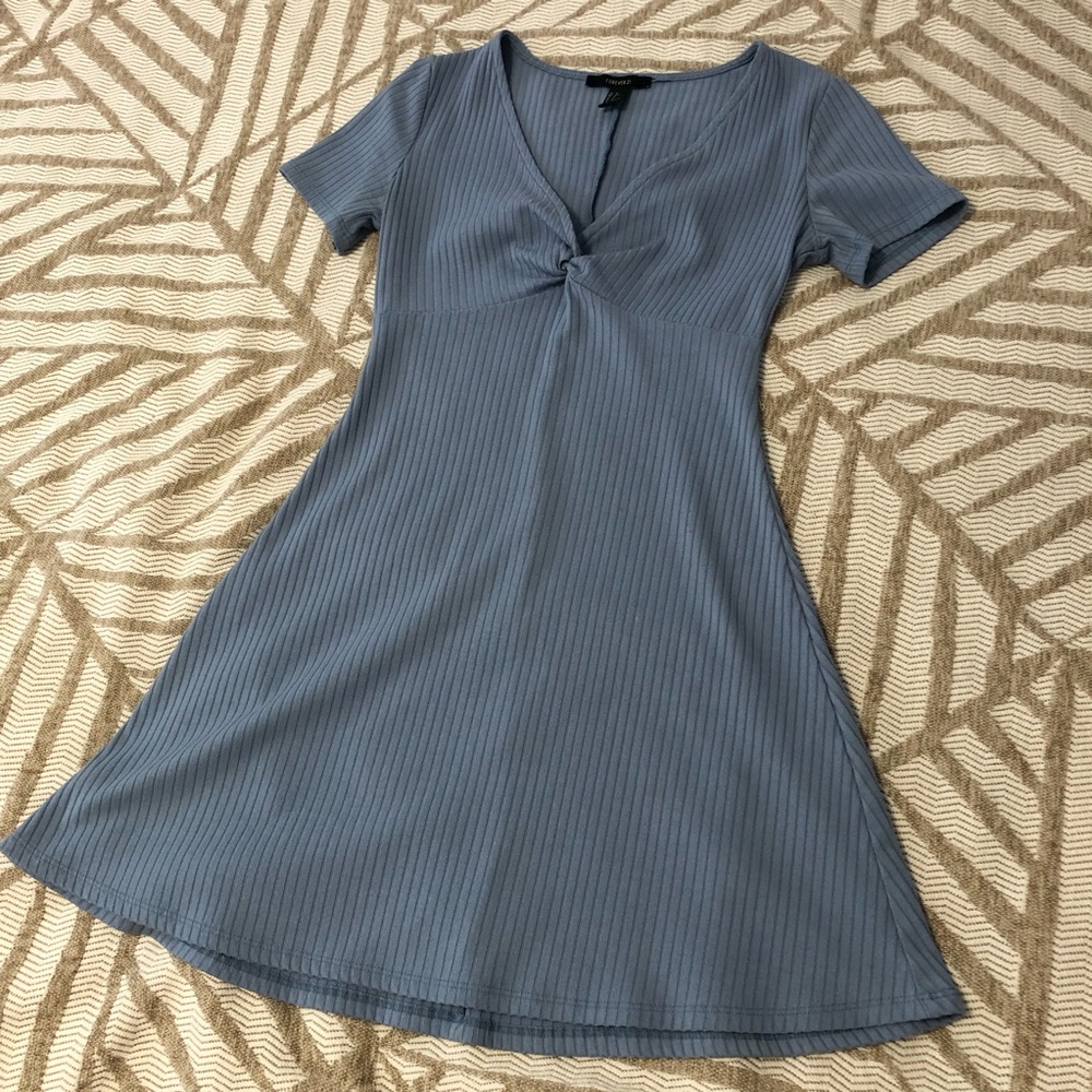 Forever 21 Light Blue Ribbed Twist-Front Mini Dress - Picture 3 of 10